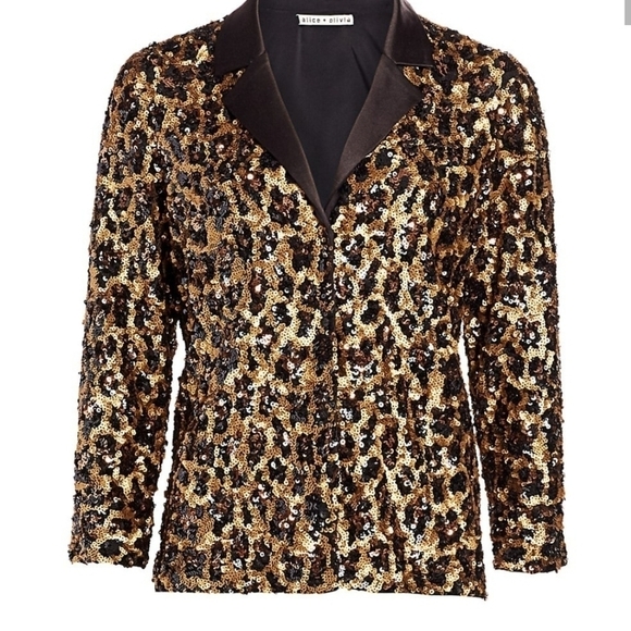 Alice + Olivia Keir Sequin Leopard Print jacket size small new with tags - Picture 3 of 12